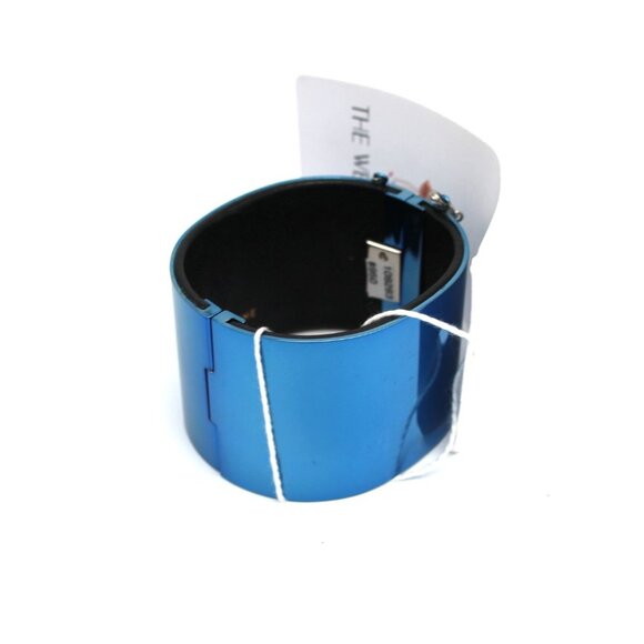 CELINE Minimal Manchette Cuff Bracelet Blue Metal Silver Chain Medium NEW Italy - Picture 4 of 7